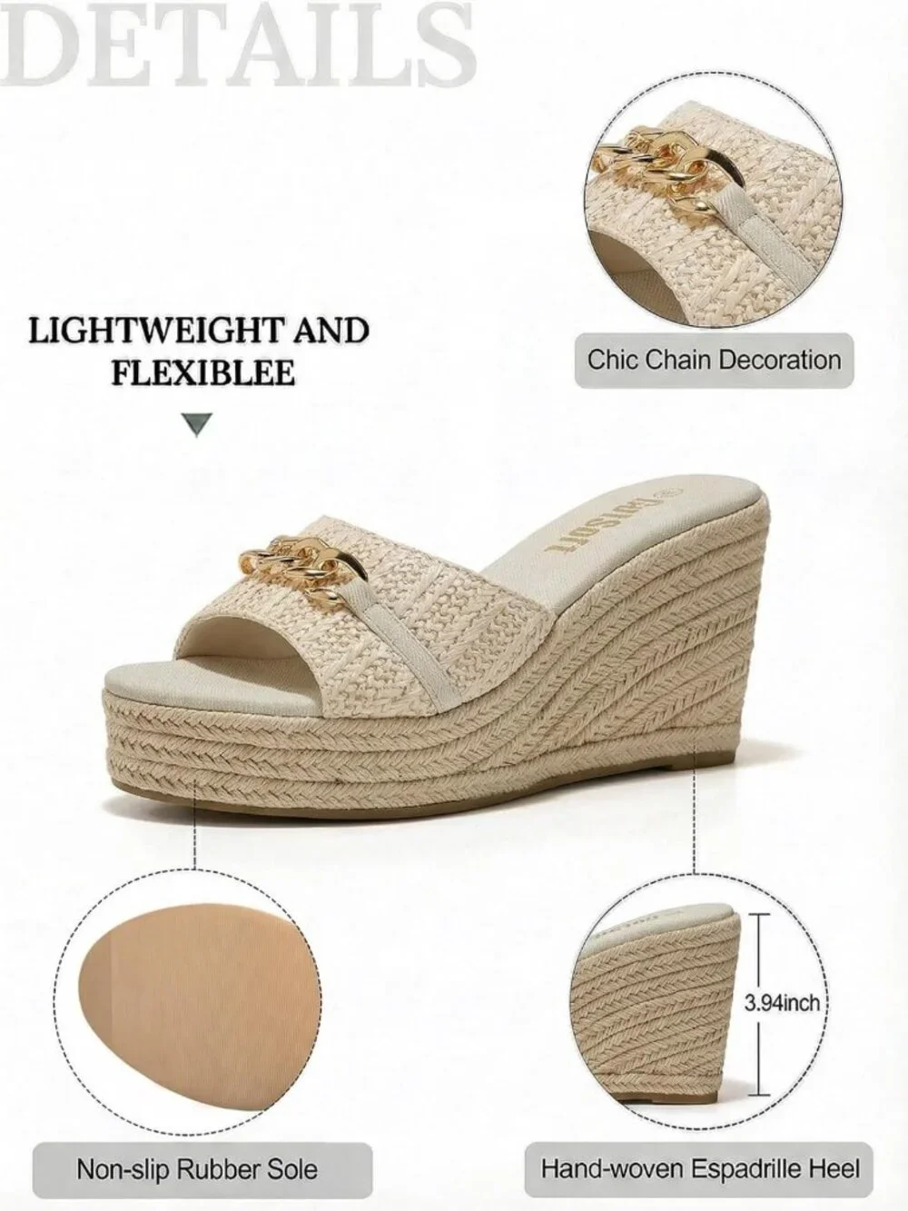 Chic Women's Wedge Slide Sandals with Chain Decor | Espadrille Platform Mules